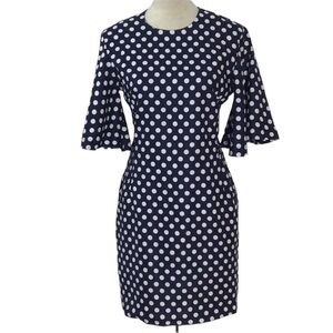 Fumei Blue White Polka Dot Linen Cut Out Dress NEW